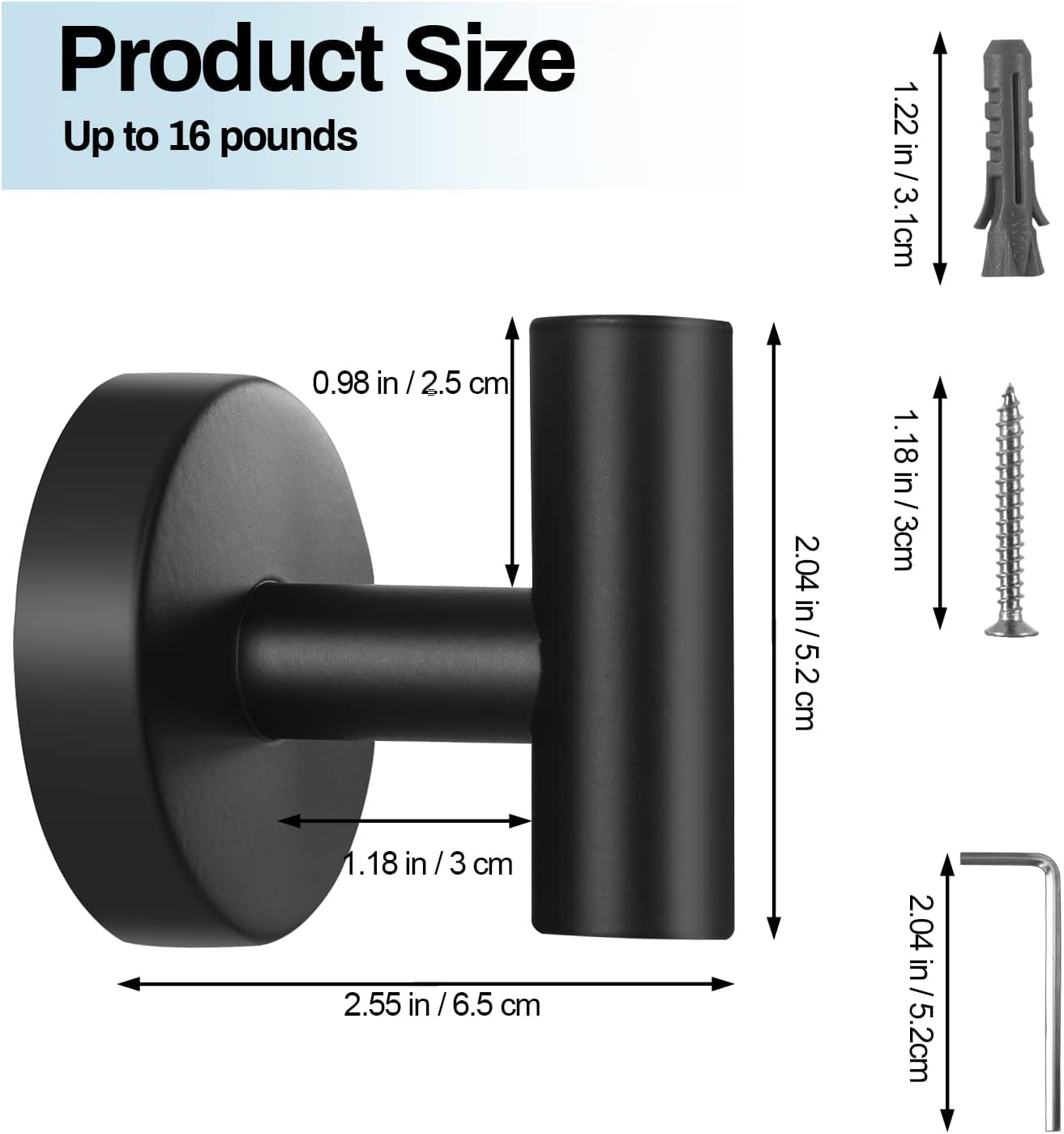 Towel Hooks for Bathroom,2 Packs Wall Mount Towel Holder,Black Matte Wall Robe Hook,Stainless Steel Heavy Duty Door Hanger Towel Hook for Kitchen, Bedroom,Hotel,Pool,Coats(Drilling)