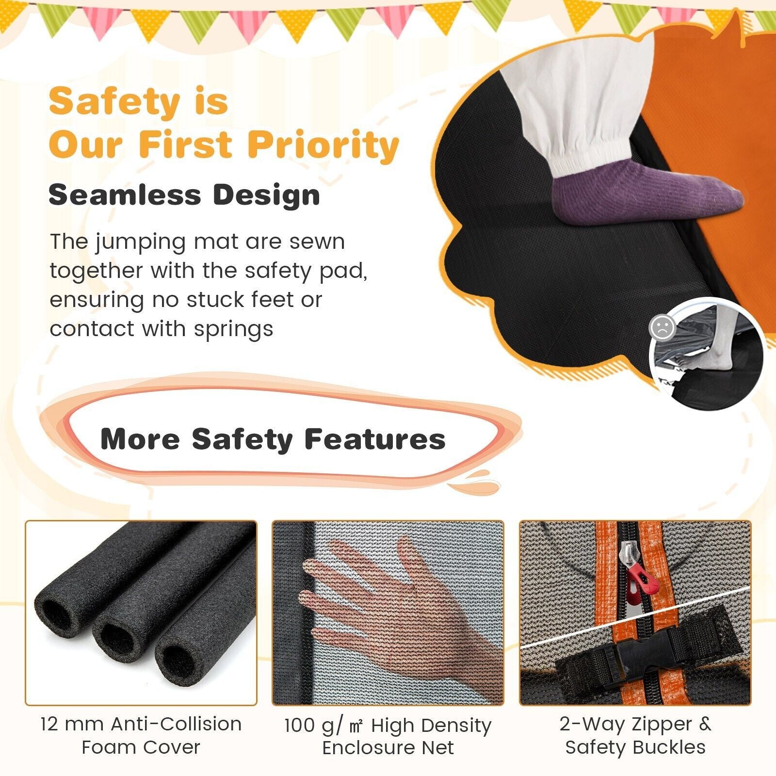 6 Feet Kids Trampoline with Swing and Enclosure Safety Net