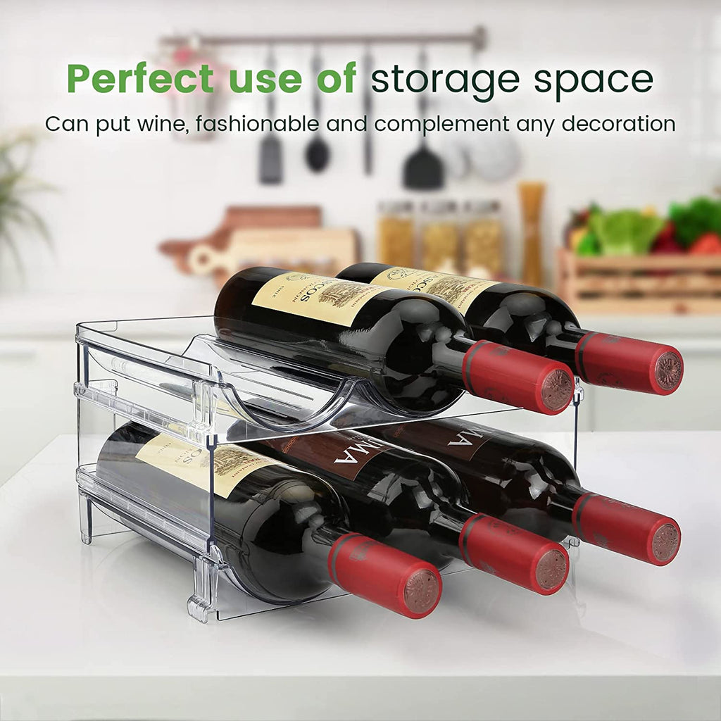 Water Bottle Organizer, 2 Packs, Clear Lucite, Stackable, Space Saving Plastic, Easy to Install, Countertop Mounting