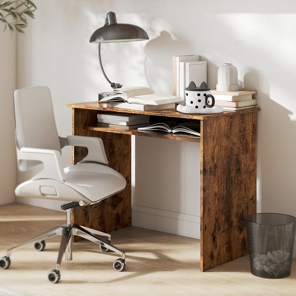 Writing Desk Laptop Table Workstation with Shelf Home Office High Gloss White