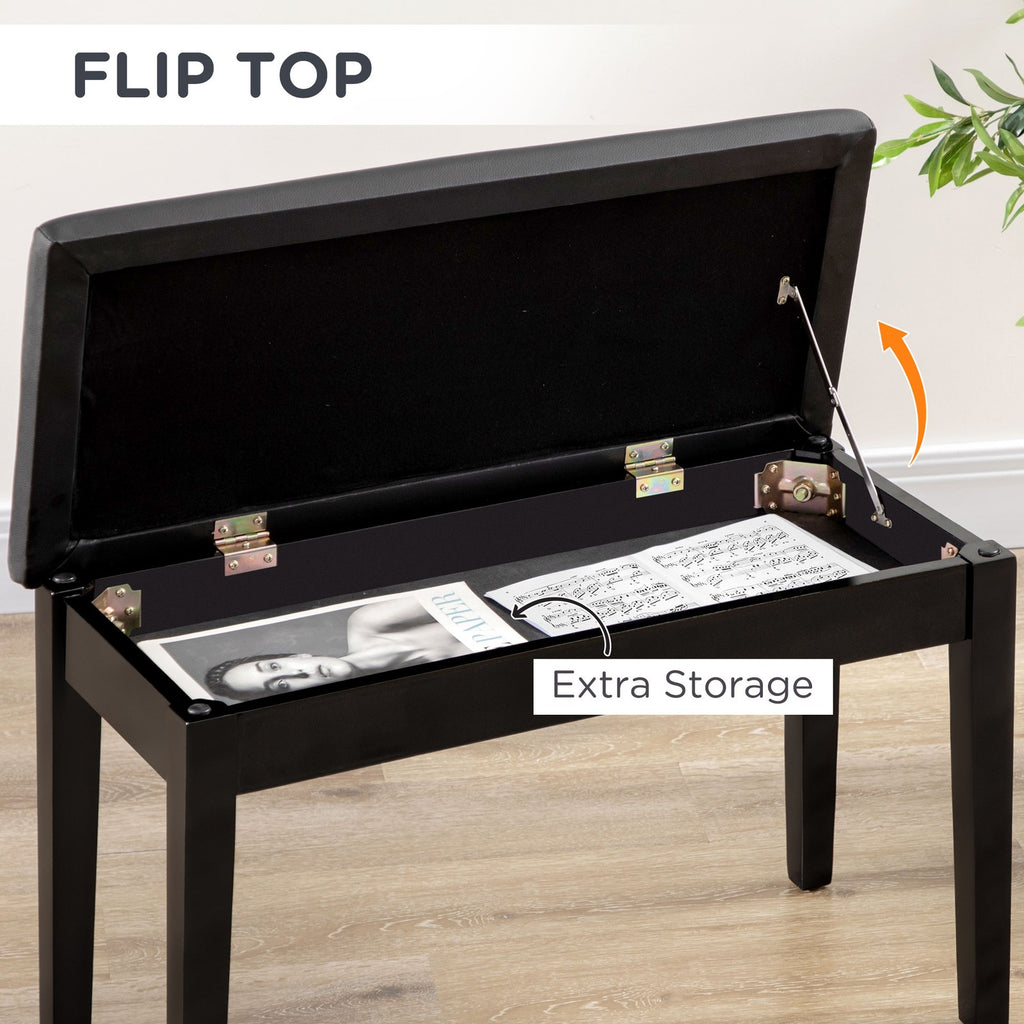 Classic Piano Bench Stool, PU Leather Keyboard Seat Rubber Wood Legs Black