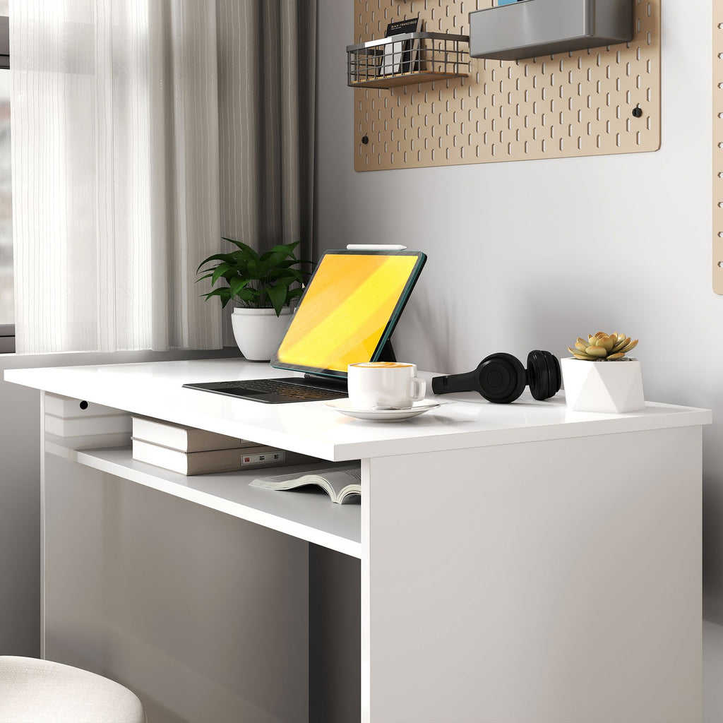 Writing Desk Laptop Table Workstation with Shelf Home Office High Gloss White