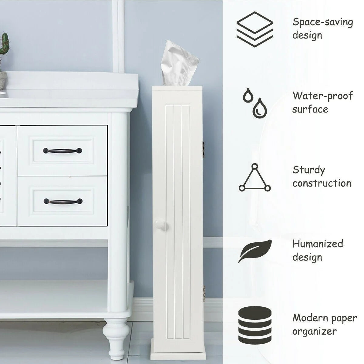 Compact Toilet Tissue Storage Tower Free Standing Toilet Paper Storage Holder