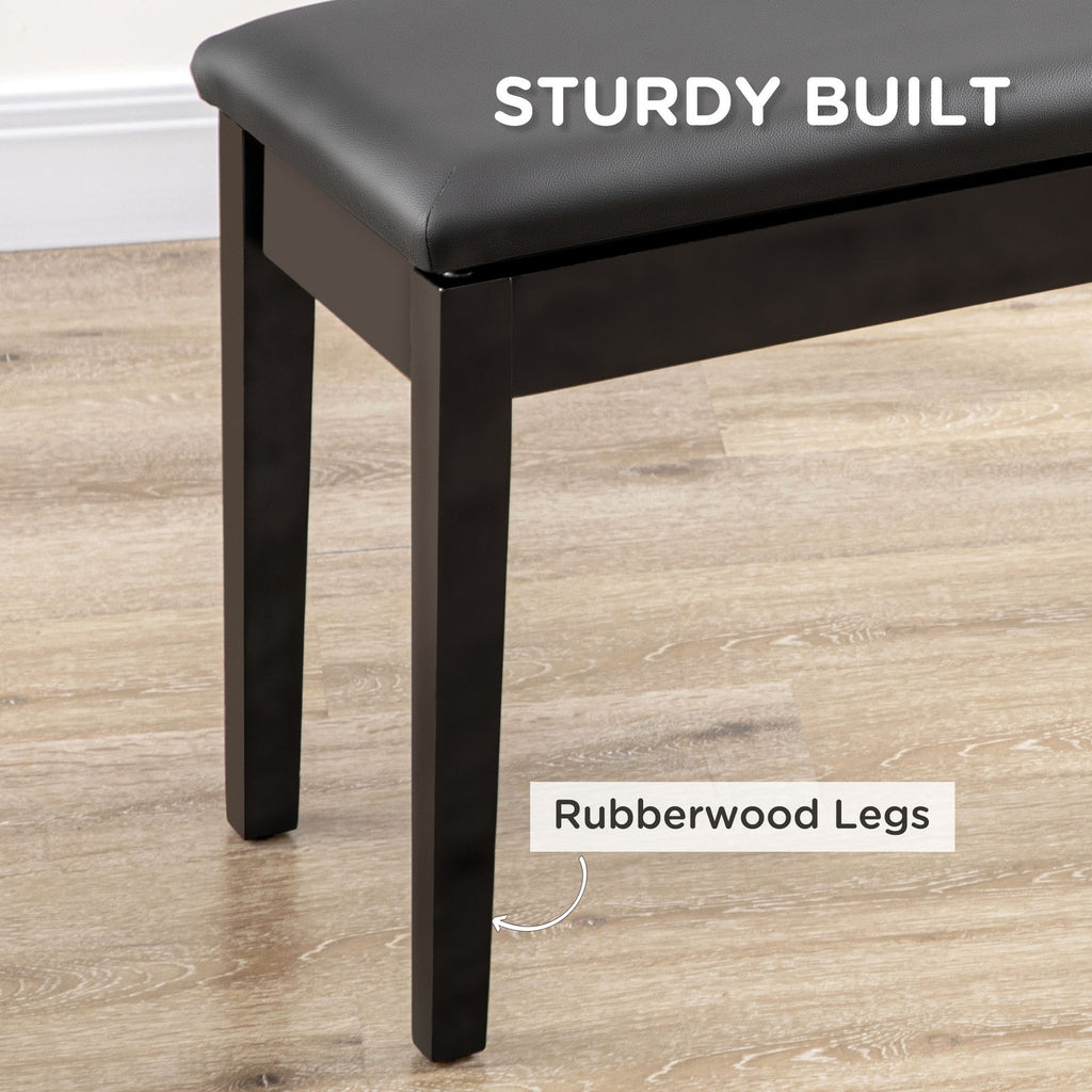 Classic Piano Bench Stool, PU Leather Keyboard Seat Rubber Wood Legs Black