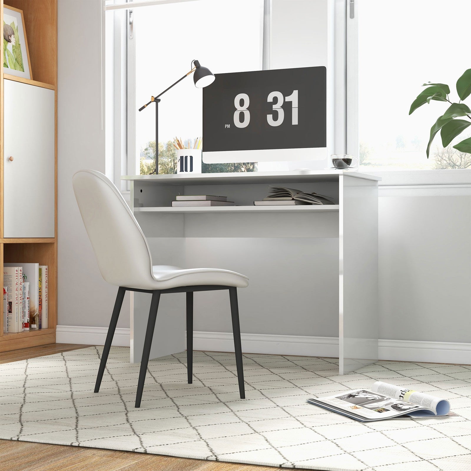 Writing Desk Laptop Table Workstation with Shelf Home Office High Gloss White