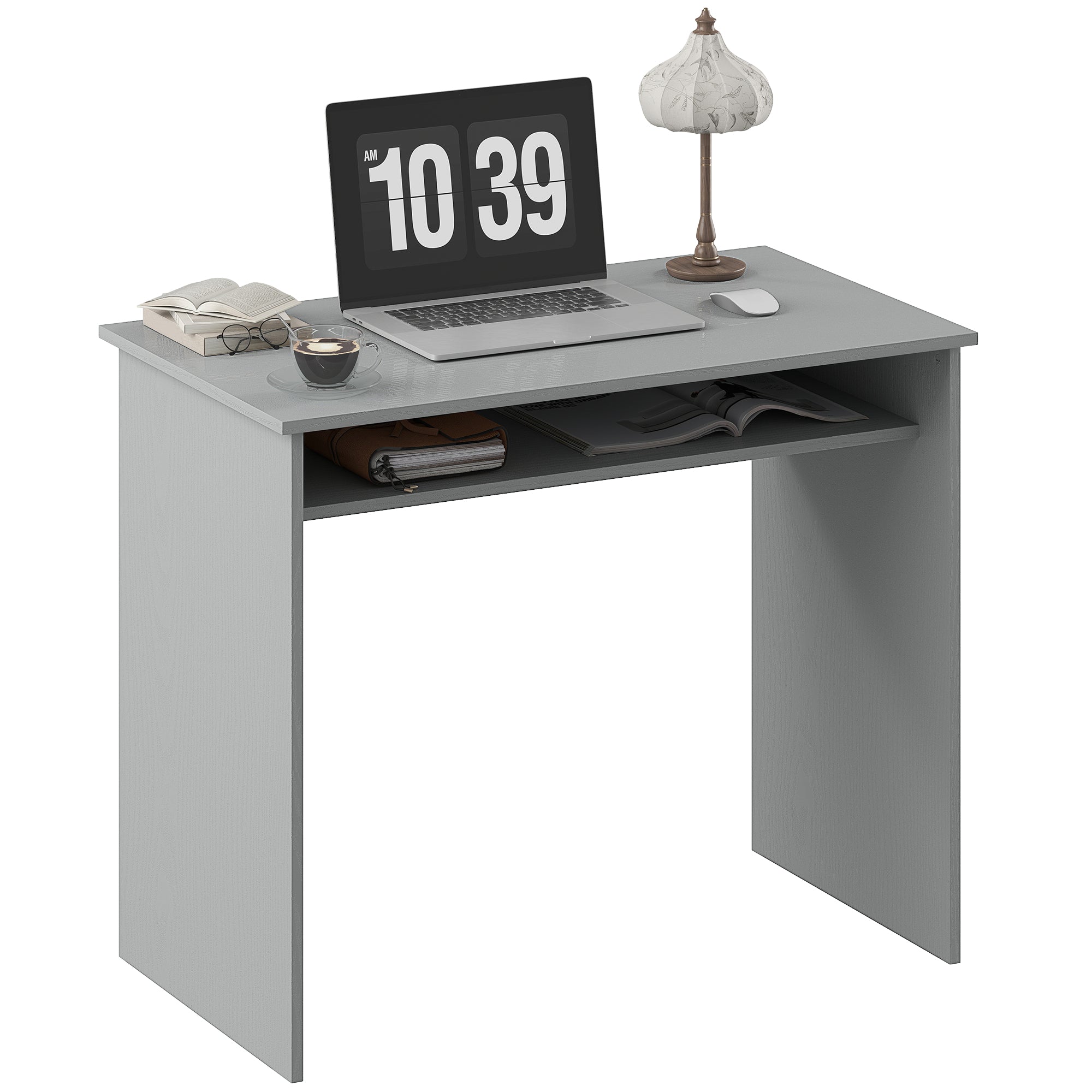 Writing Desk Laptop Table Workstation with Shelf Home Office High Gloss White