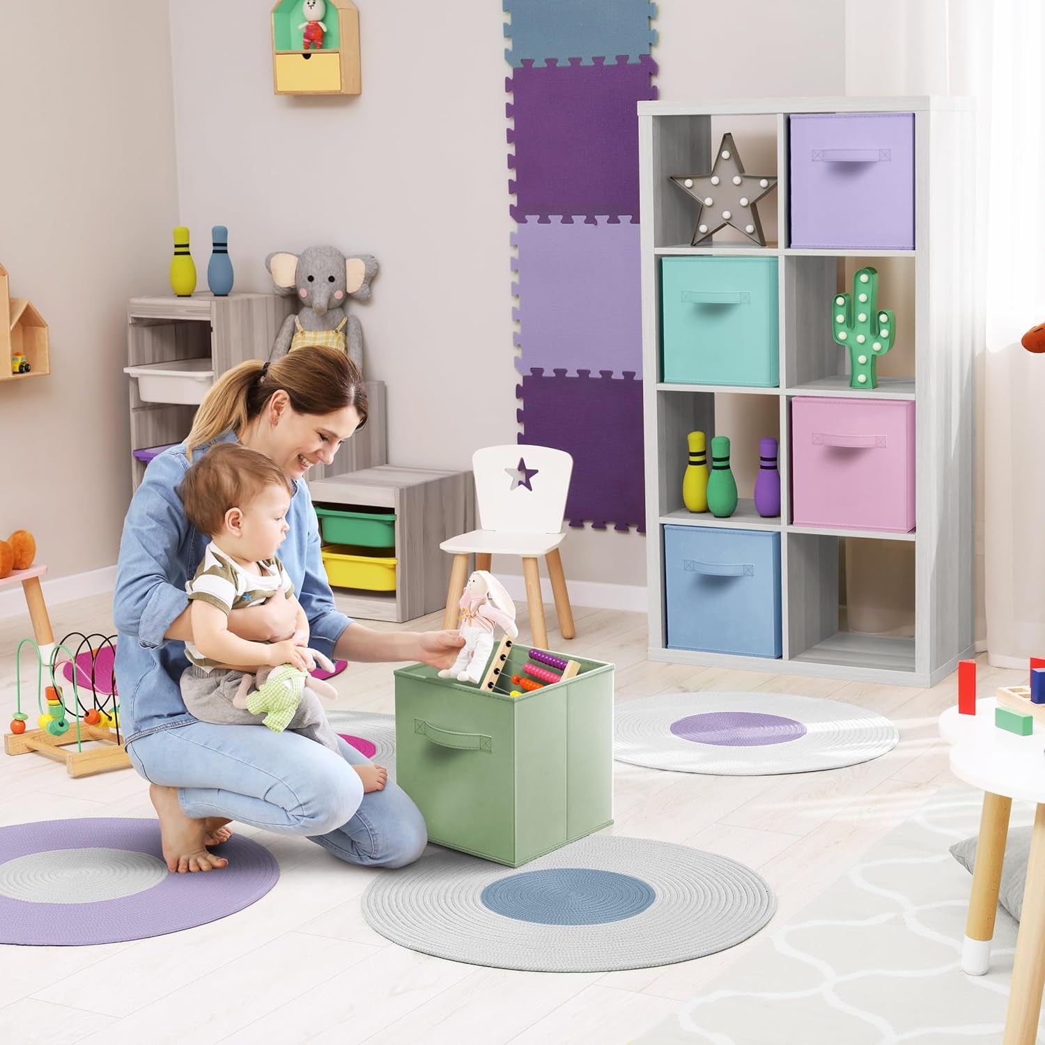 Fabric Storage Cubes - 6 Foldable Storage Bins for Organizing Pantry, Cubbies, Toy Box - Clothes Storage & Closet Organizer - 11 Inch Collapsible Cube Baskets for Shelves with Handle