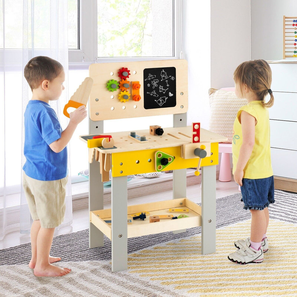 Kid’S Pretend Play Workbench Set Wooden Tool Work Bench Toy W/ Blackboard