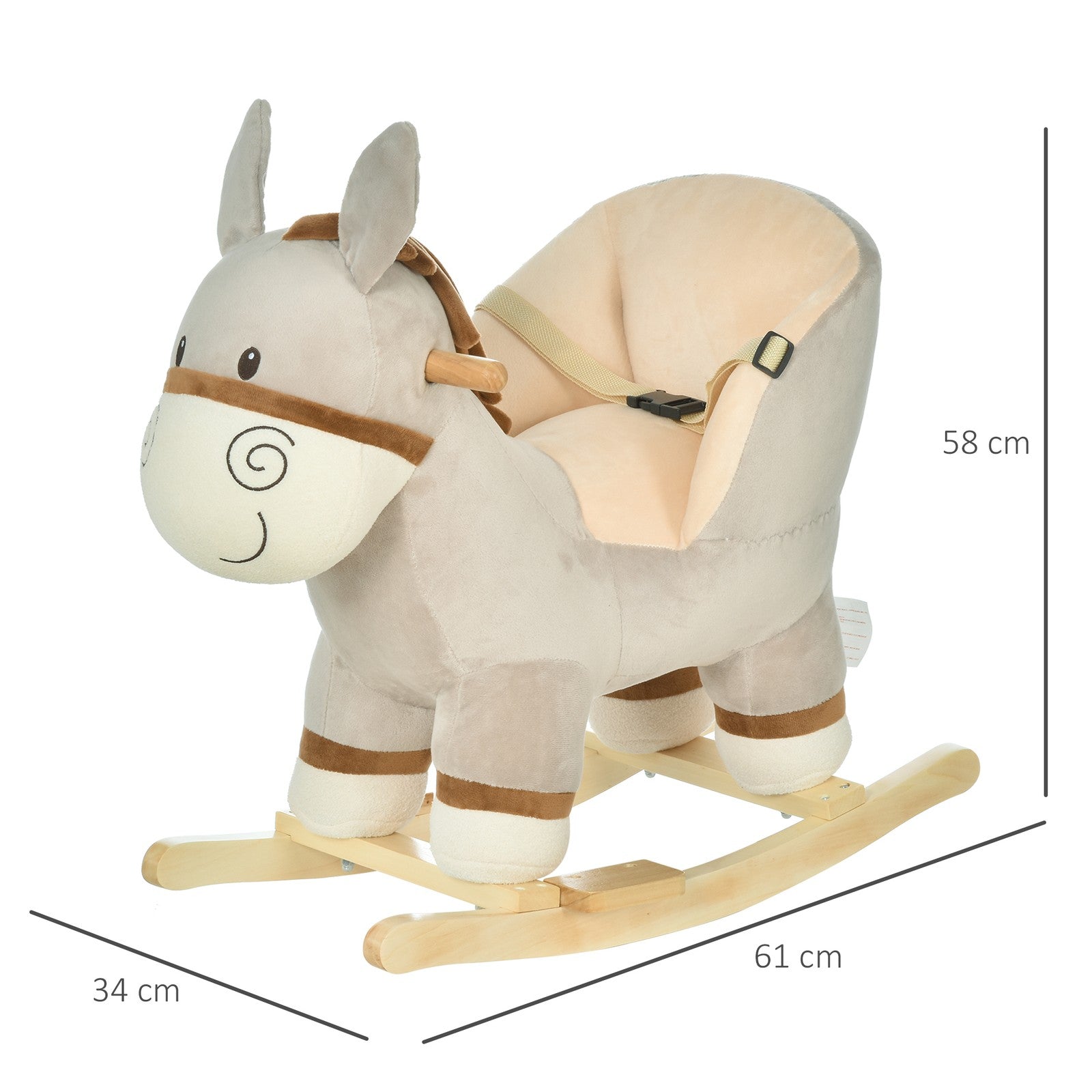 HOMCOM Cute Kids Ride-On Rocking Donkey W/ Sound Handlebars Seat Belt Plush Body