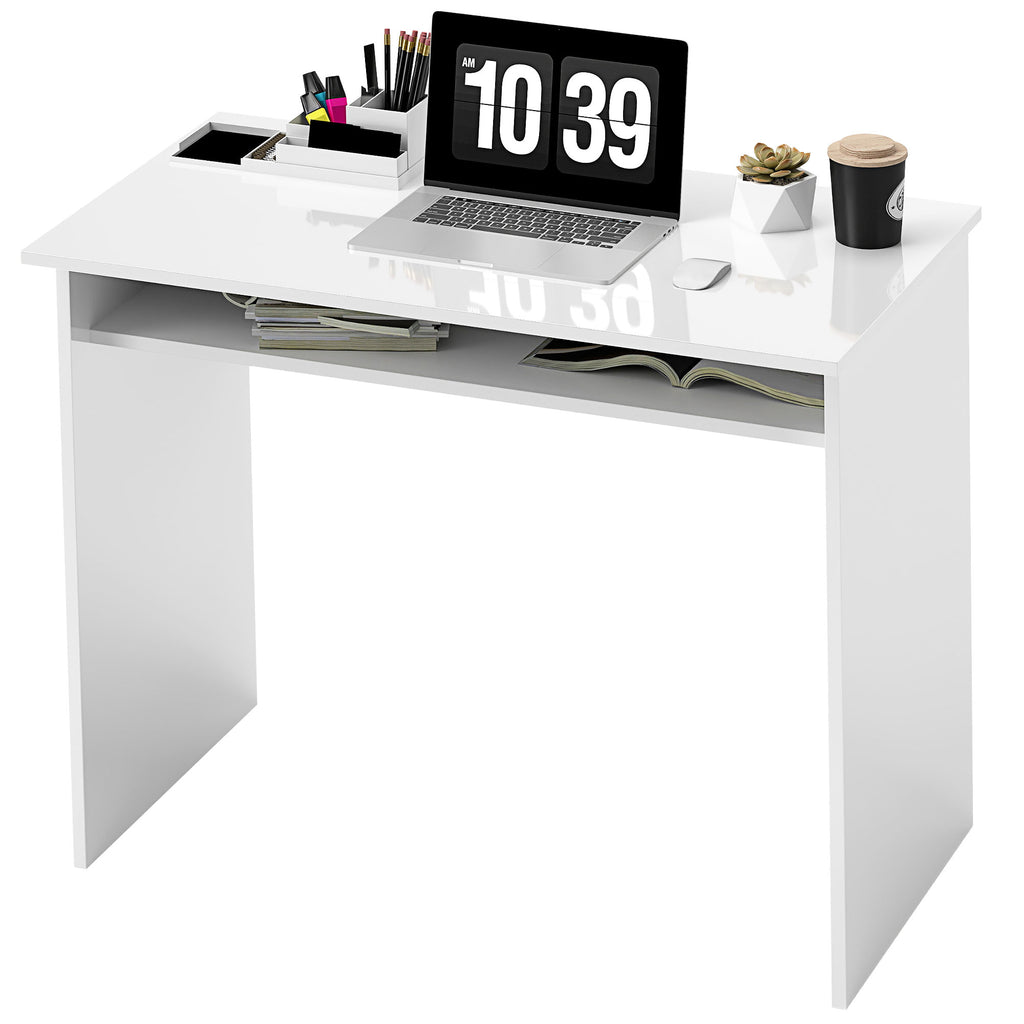 Writing Desk Laptop Table Workstation with Shelf Home Office High Gloss White
