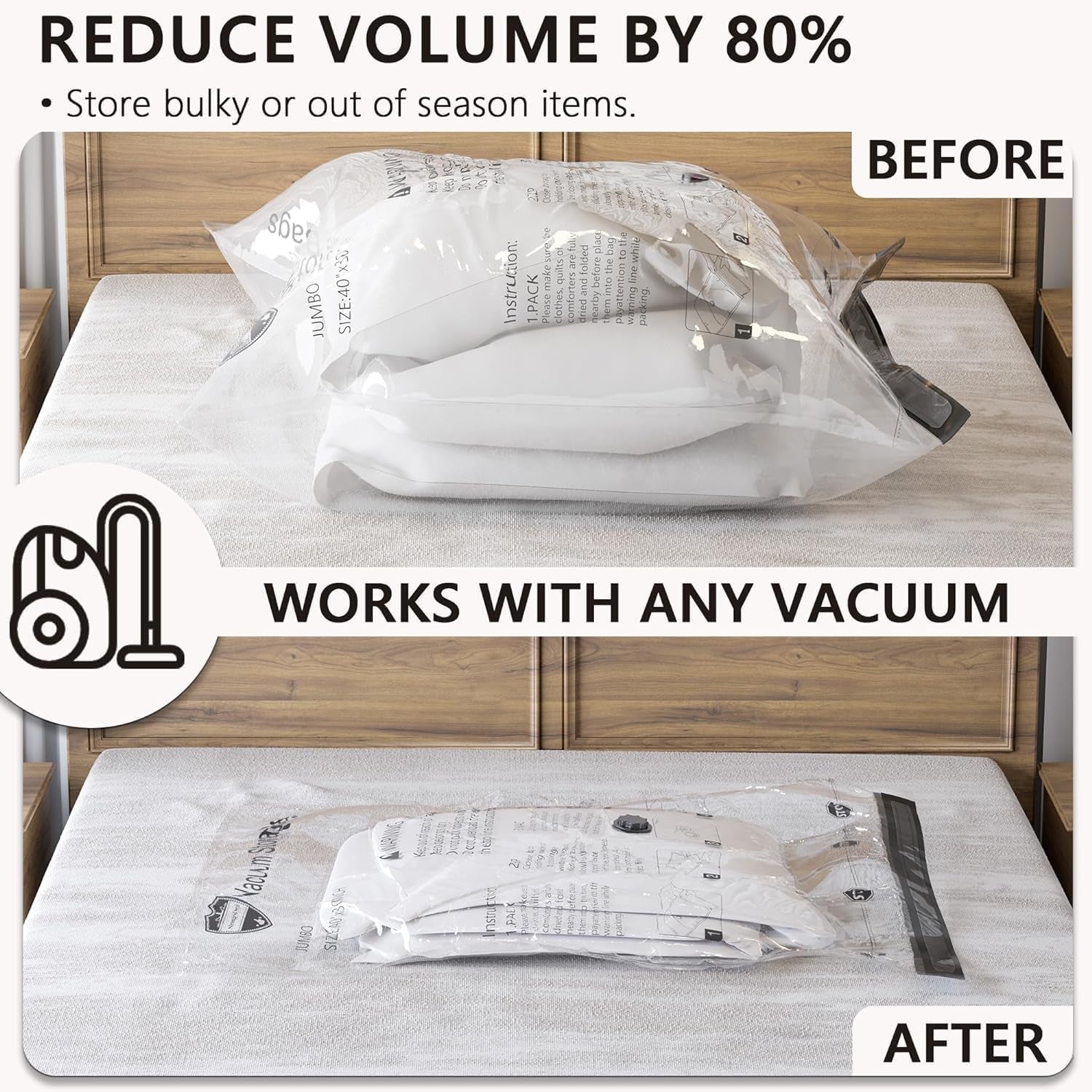 Vacuum Storage Bags 8 Jumbo, Space Saver Bags with Travel Hand Pump, Compression Airtight Sealer Bags for Clothes, Bedding, Pillows, Comforters, Blankets