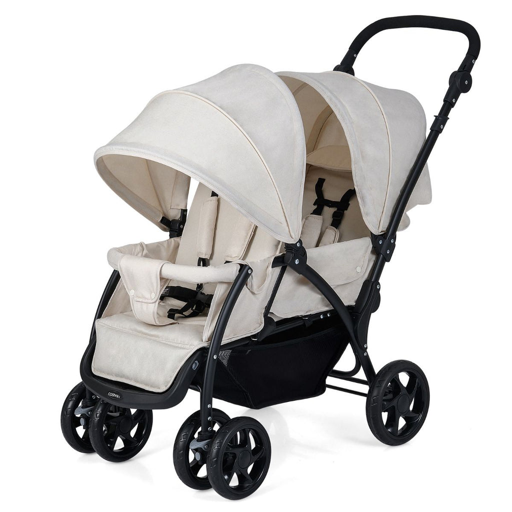 Double Pushchair with Adjustable Backrest and Sunshade