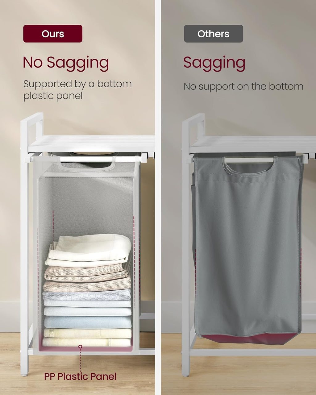 Laundry Hamper, Laundry Basket, Laundry Sorter with 2 Pull-Out and Removable Bags, Shelf, Metal Frame, 2 X 12.1 Gallons (46 L), 28.8 X 13 X 28.4 Inches, Slate Gray and Cloud White UBLH201W11