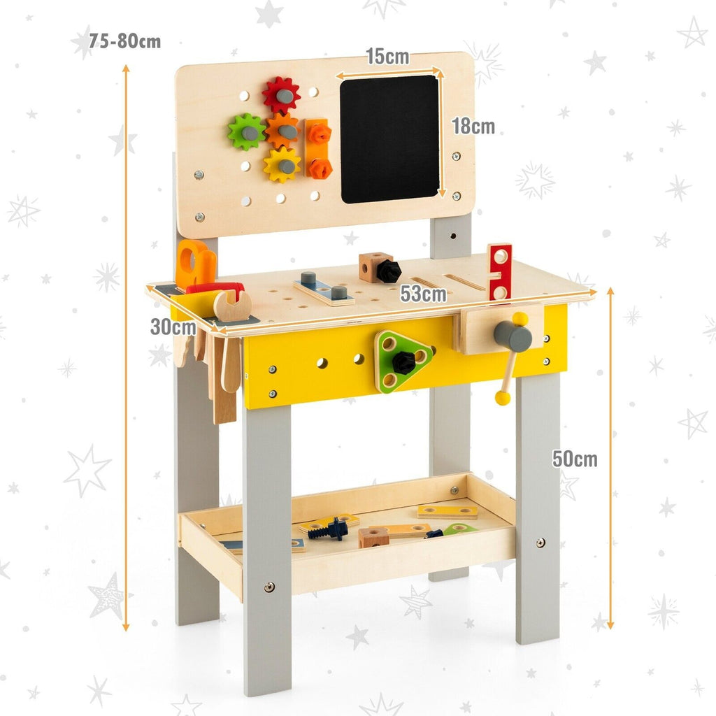 Kid’S Pretend Play Workbench Set Wooden Tool Work Bench Toy W/ Blackboard