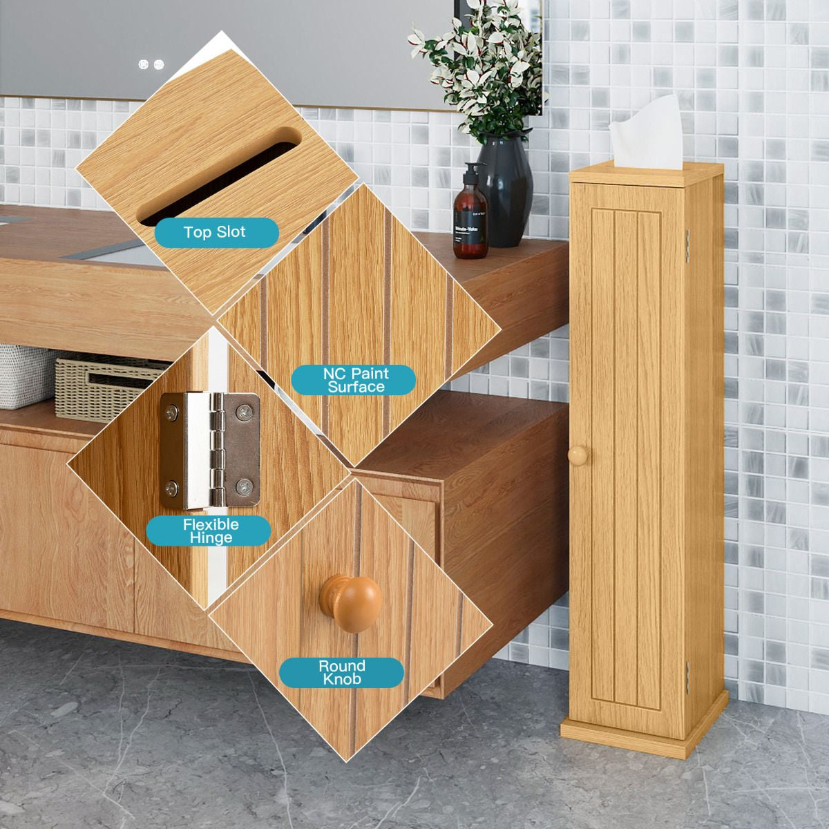 Compact Toilet Tissue Storage Tower Free Standing Toilet Paper Storage Holder