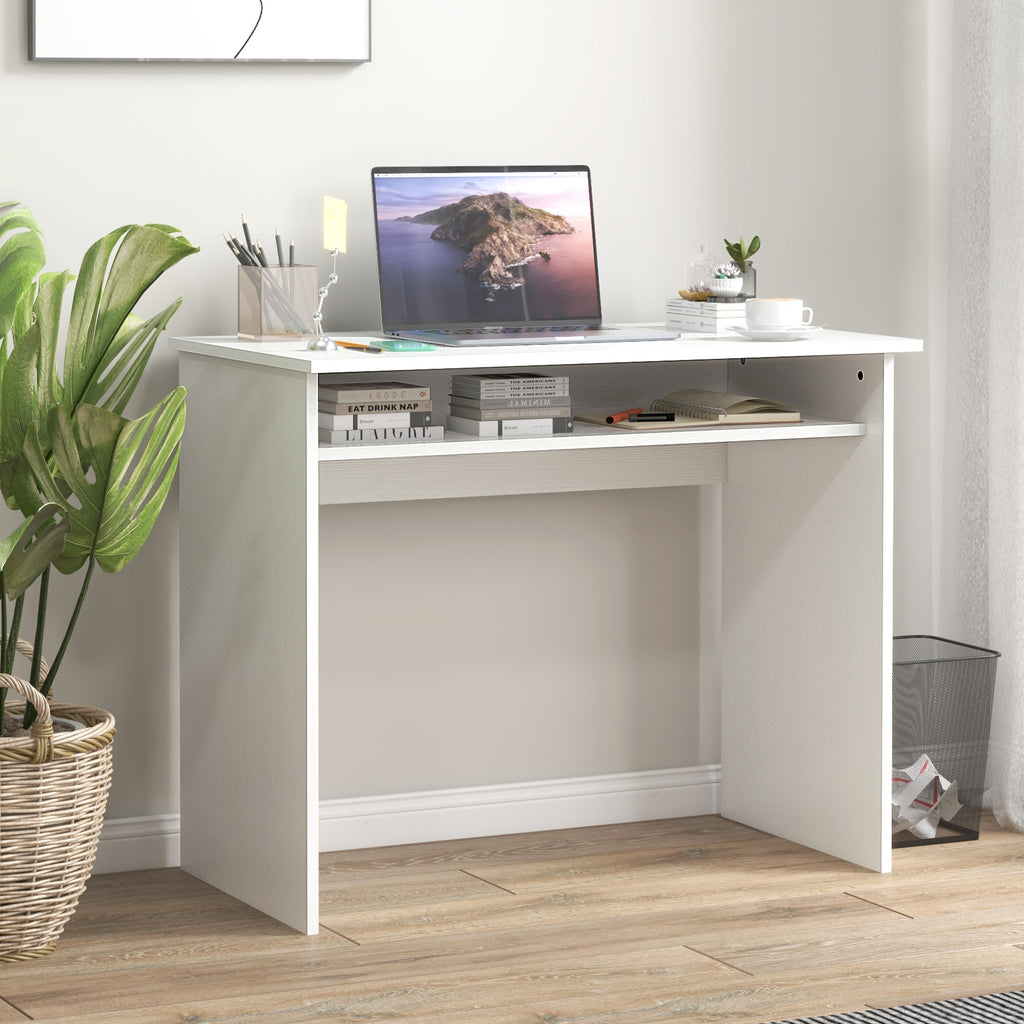 Writing Desk Laptop Table Workstation with Shelf Home Office High Gloss White