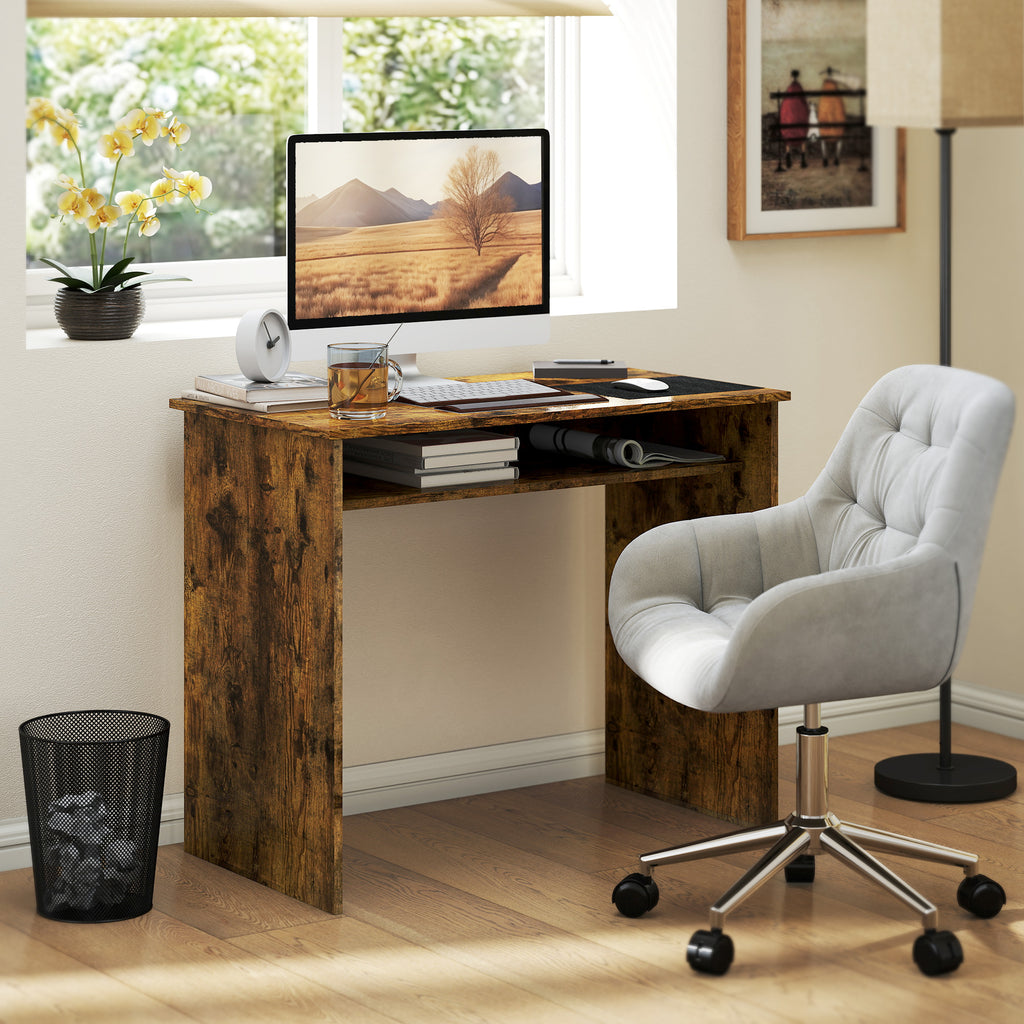 Writing Desk Laptop Table Workstation with Shelf Home Office High Gloss White