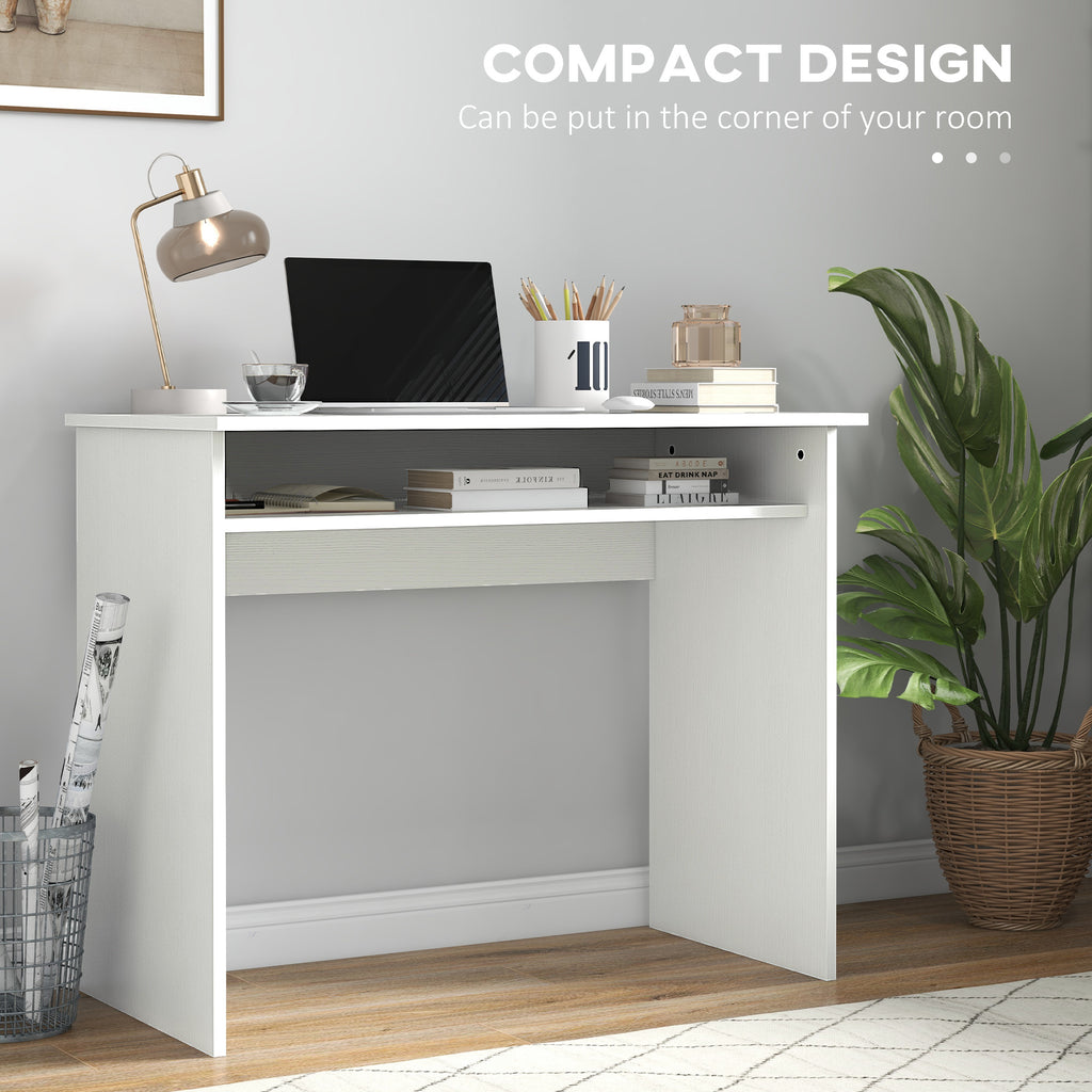 Writing Desk Laptop Table Workstation with Shelf Home Office High Gloss White