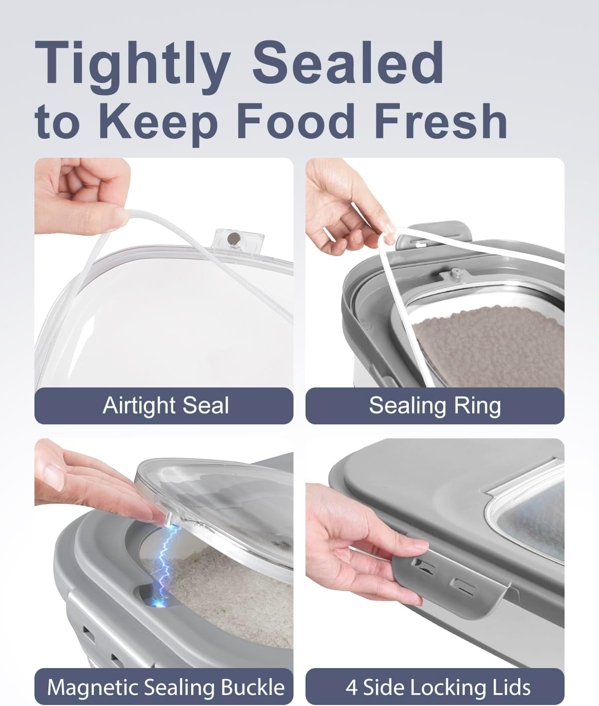 20-30 Lbs Rice Storage Container,Collapsible Food Storage Containers with Rolling Wheel Airtight Locking Lid,Flour Storage Container with Cup and Scoop,Suitable for Food,Rice,Pet Food,Flour