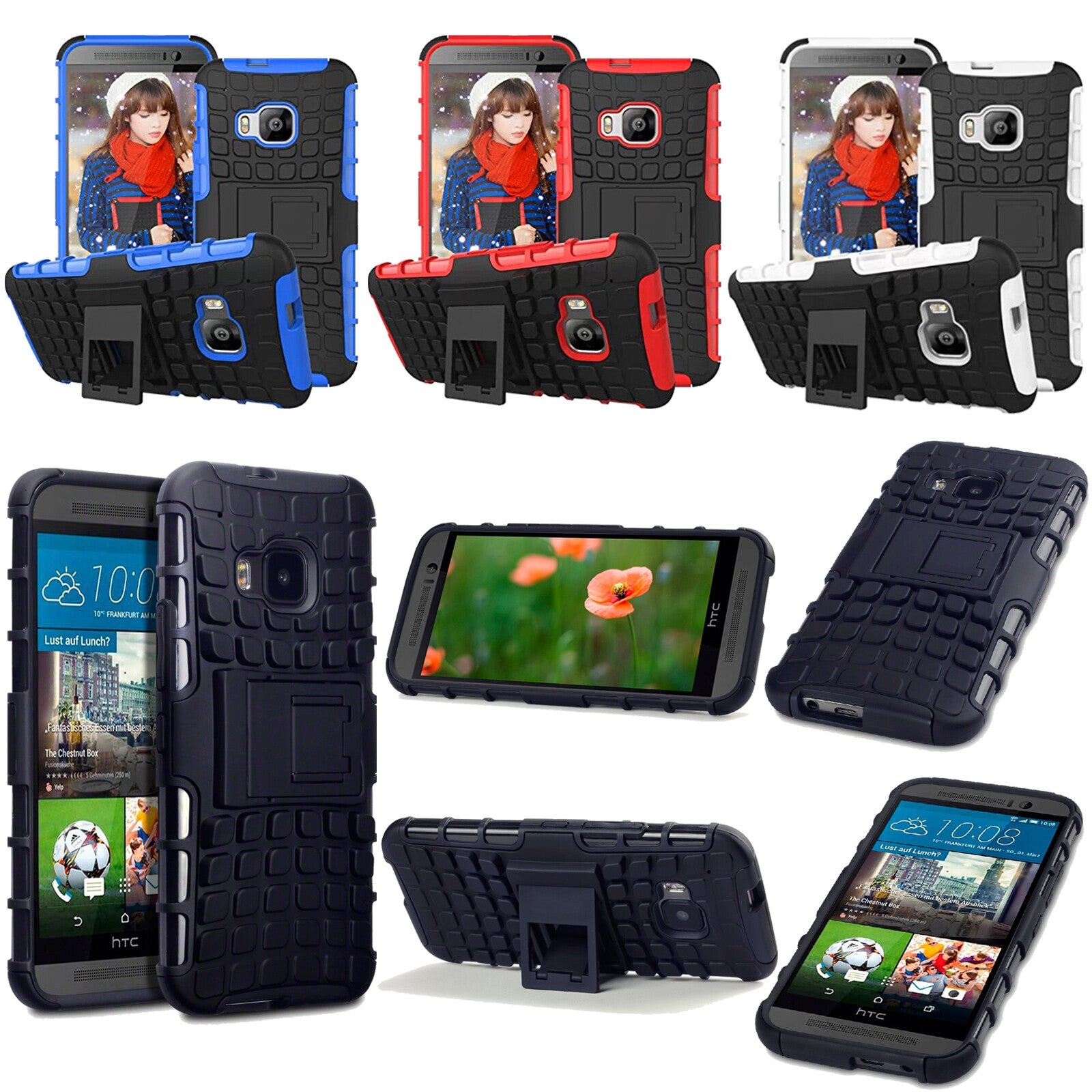 For HTC One M9 Heavyduty Shockproof Silicone Stand Bumper Phone Case Cover