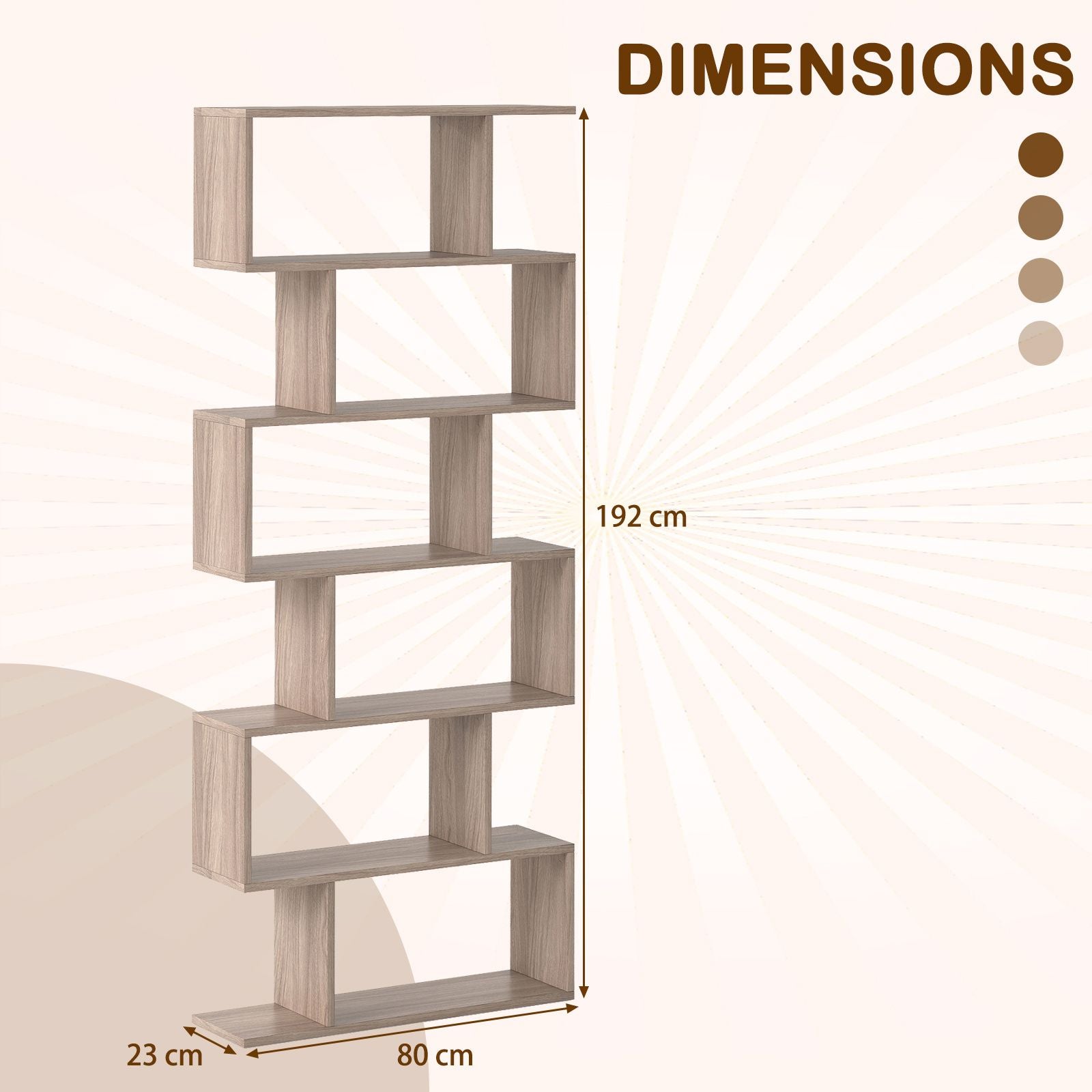 6-Tier S-Shaped Wooden Industrial Bookshelf
