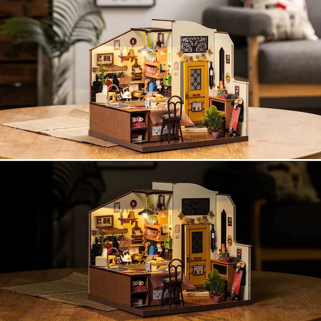Rolife Cozy Kitchen 3D Wooden Puzzle DIY Miniature House Kit Gift for Kids DG159