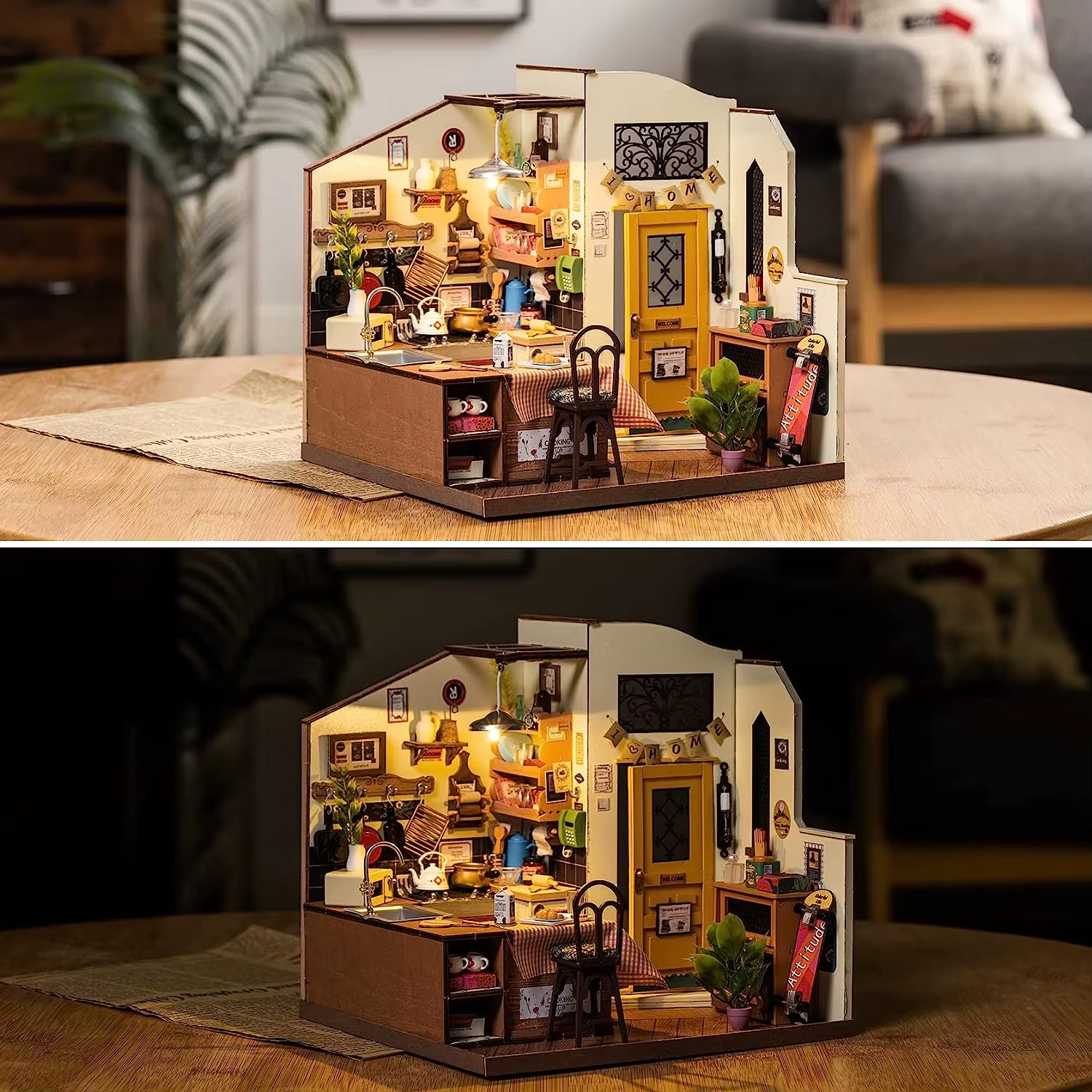 Rolife Cozy Kitchen 3D Wooden Puzzle DIY Miniature House Kit Gift for Kids DG159
