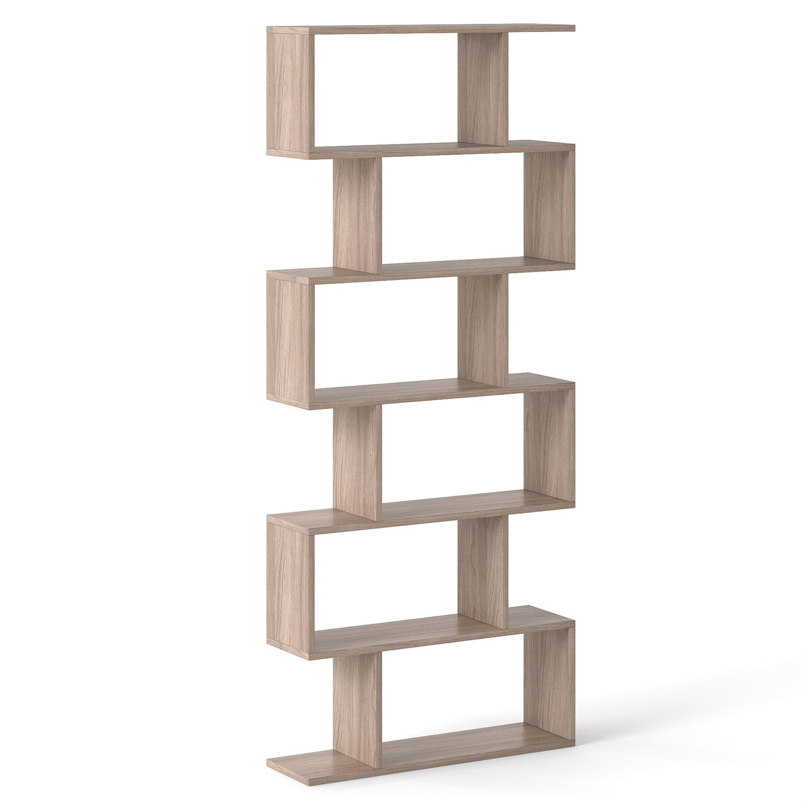 6-Tier S-Shaped Wooden Industrial Bookshelf