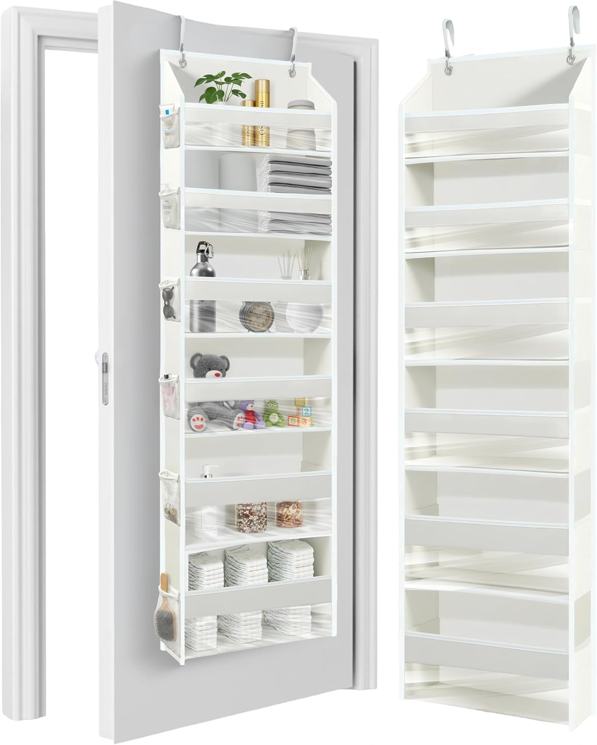 1 PC Heavy Duty over the Door Organizer 55X14X6.7, 6 Large Front & 12 Side Pockets, Hanging Storage Closet Door Organizer for Bedroom, Bathroom and Baby Nursery Storage (Ivory)