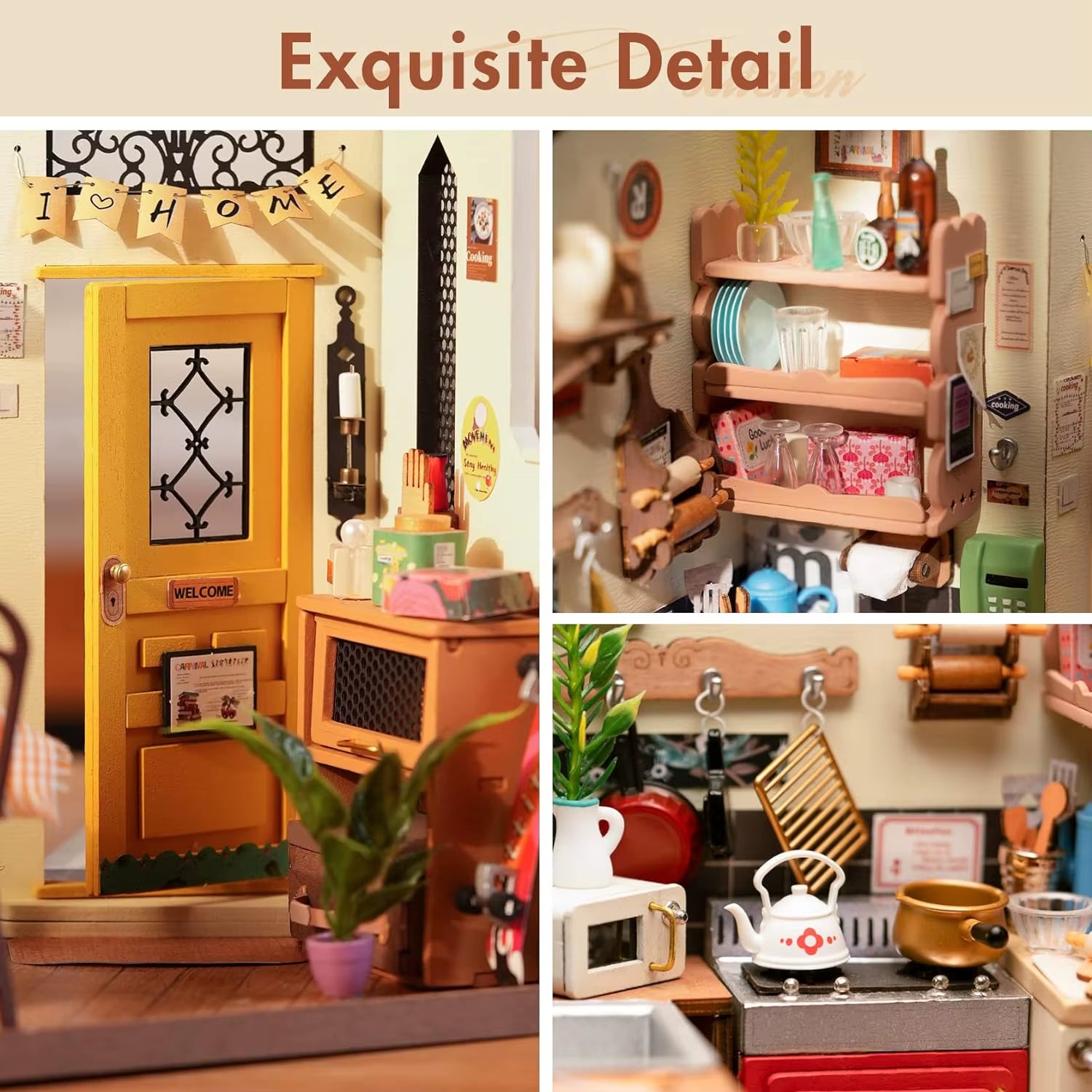 Rolife Cozy Kitchen 3D Wooden Puzzle DIY Miniature House Kit Gift for Kids DG159