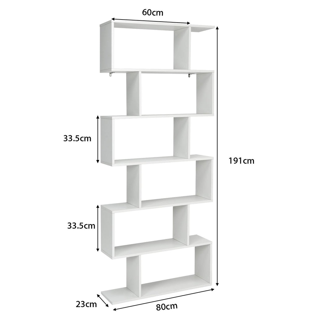6-Tier S-Shaped Wooden Industrial Bookshelf