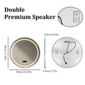 round Bathroom Mirror with Dual Bluetooth Speakers Anti-Fog Lighted Shower Vanity Mirror with Time Weather Display