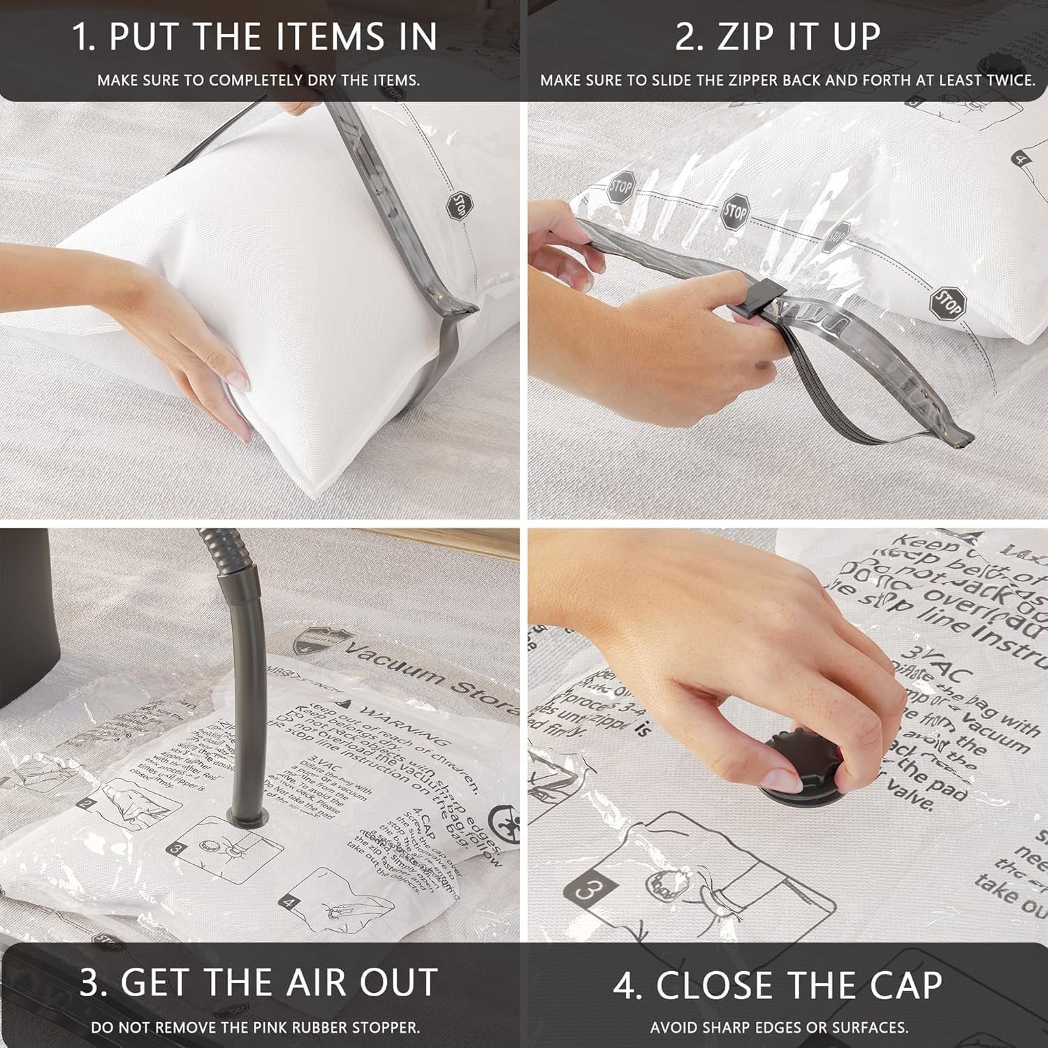 Vacuum Storage Bags 8 Jumbo, Space Saver Bags with Travel Hand Pump, Compression Airtight Sealer Bags for Clothes, Bedding, Pillows, Comforters, Blankets