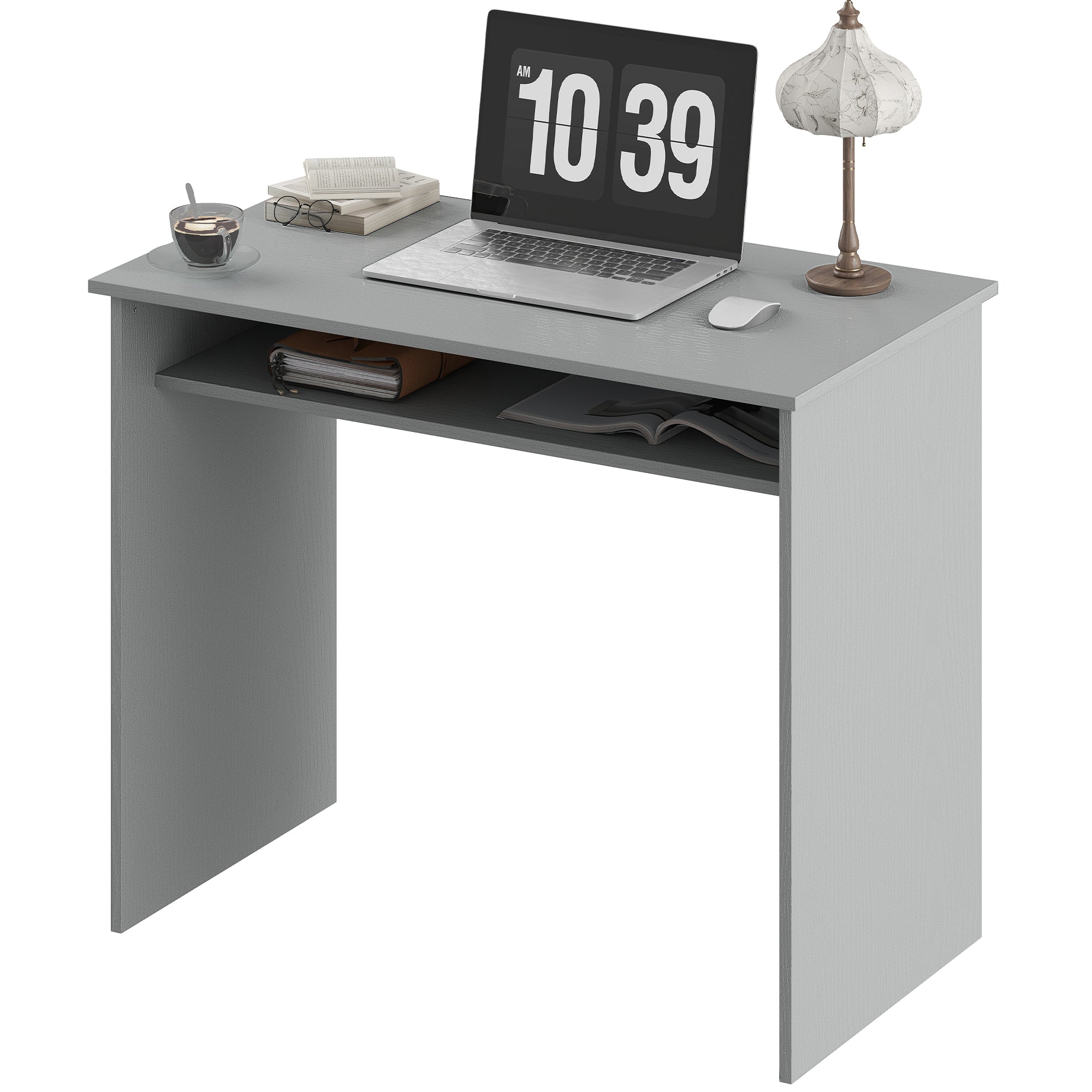 Writing Desk Laptop Table Workstation with Shelf Home Office High Gloss White