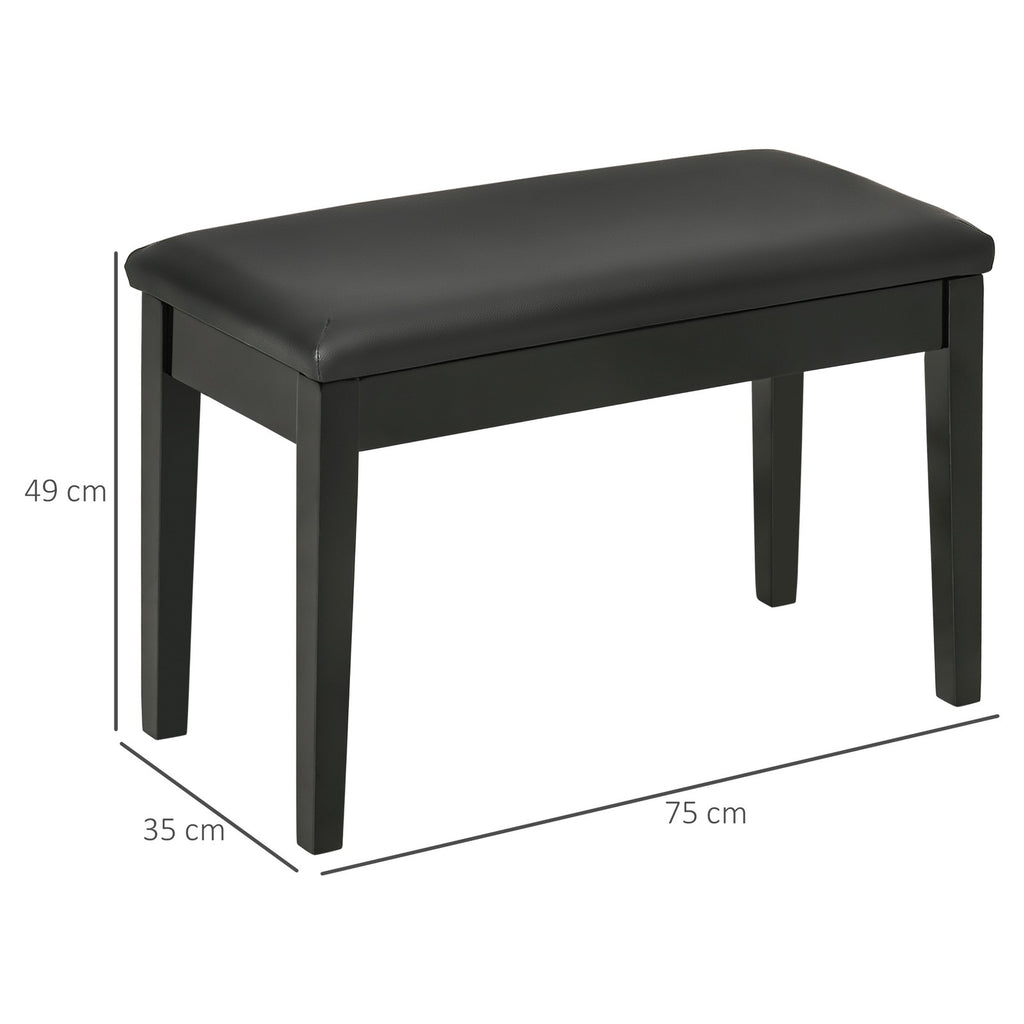 Classic Piano Bench Stool, PU Leather Keyboard Seat Rubber Wood Legs Black