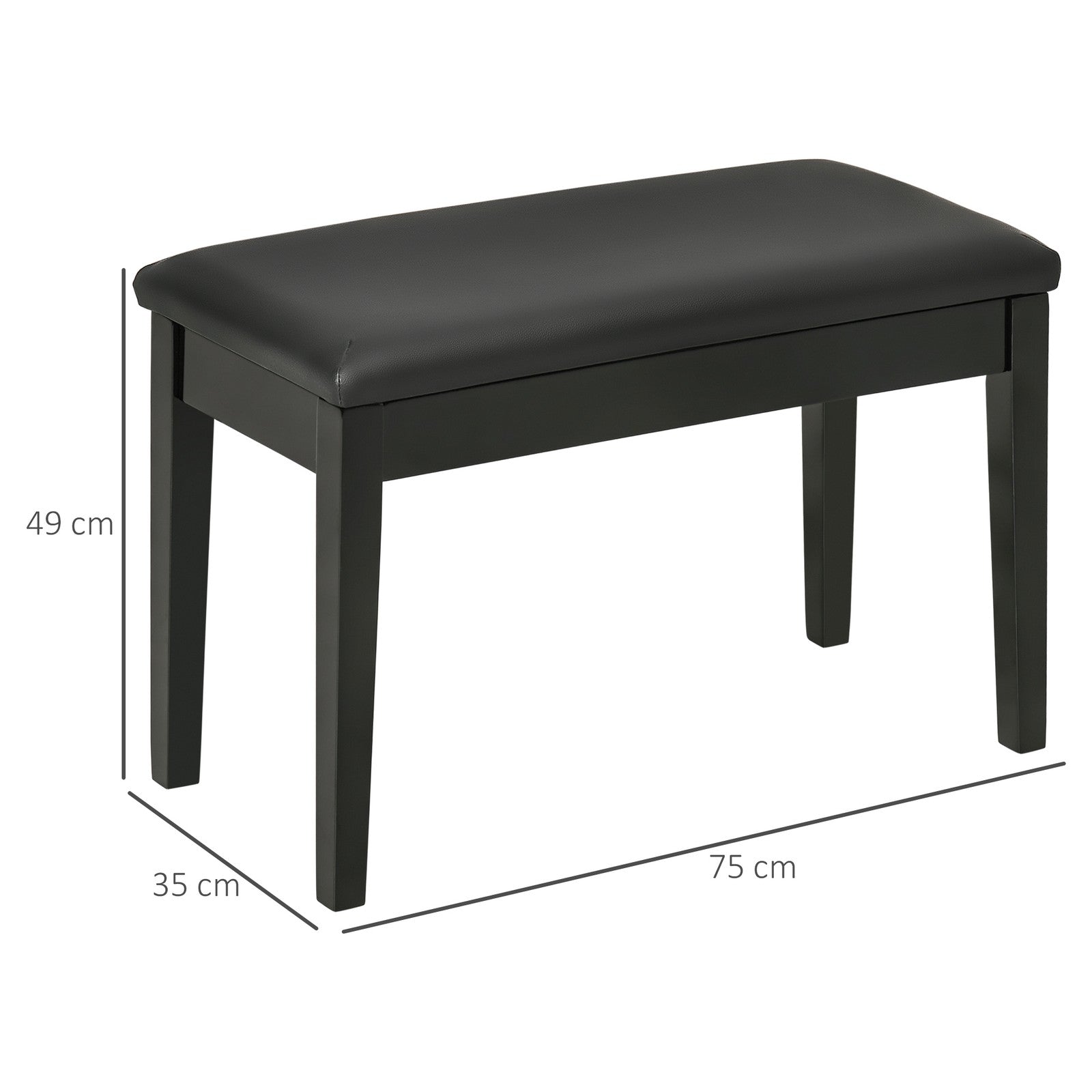 Classic Piano Bench Stool, PU Leather Keyboard Seat Rubber Wood Legs Black