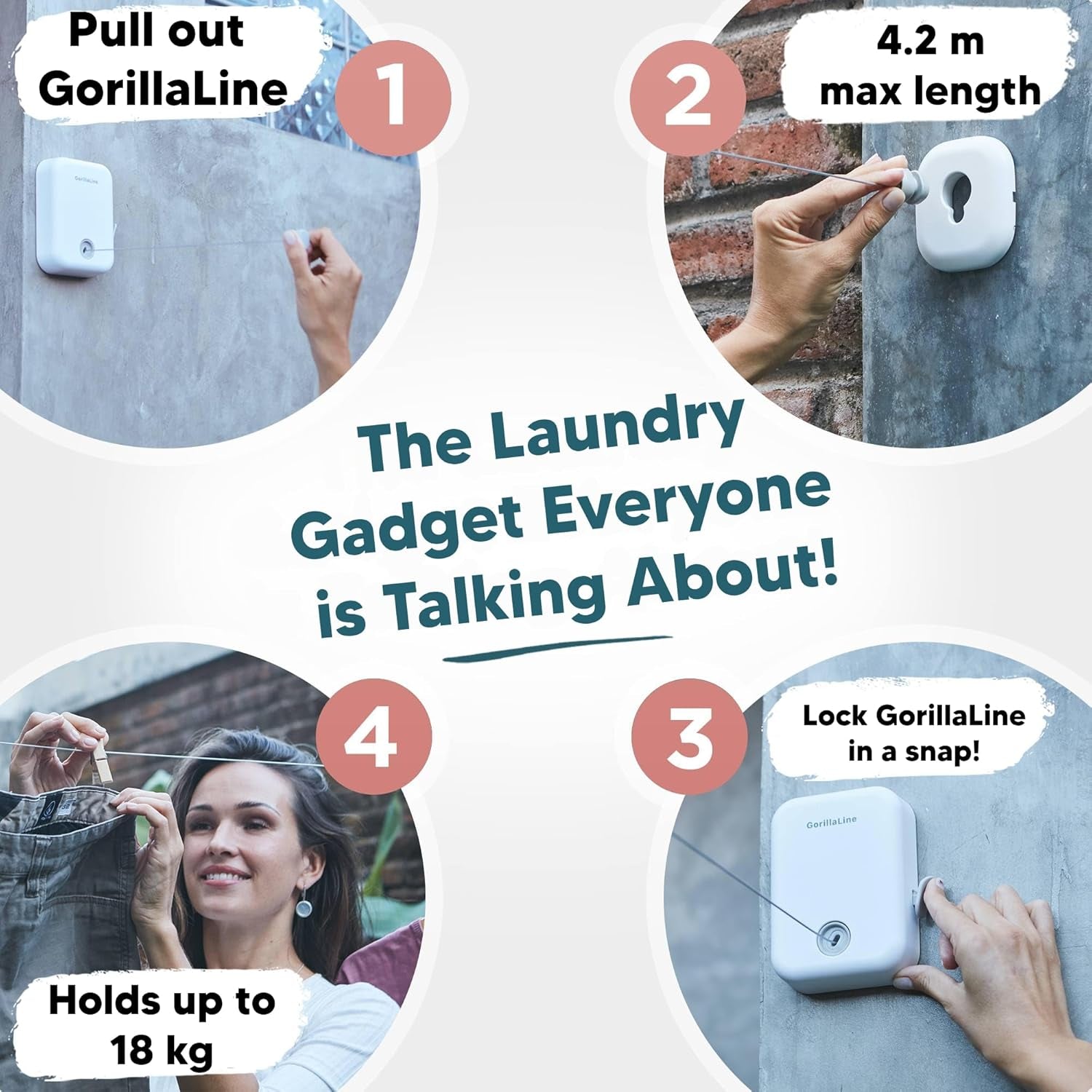 - Retractable Washing Line, Clothes Lines for Outside, Extendable Washing Line Rope 4.2M, Indoor and Outdoor Clothes Line