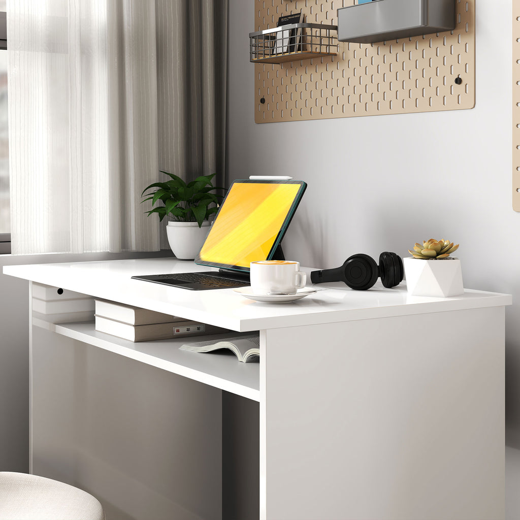 Writing Desk Laptop Table Workstation with Shelf Home Office High Gloss White