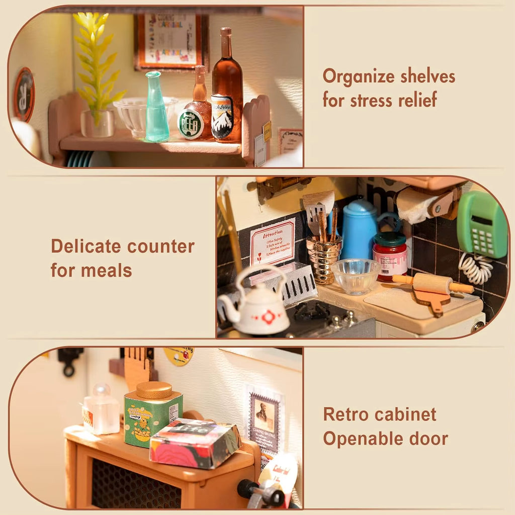 Rolife Cozy Kitchen 3D Wooden Puzzle DIY Miniature House Kit Gift for Kids DG159