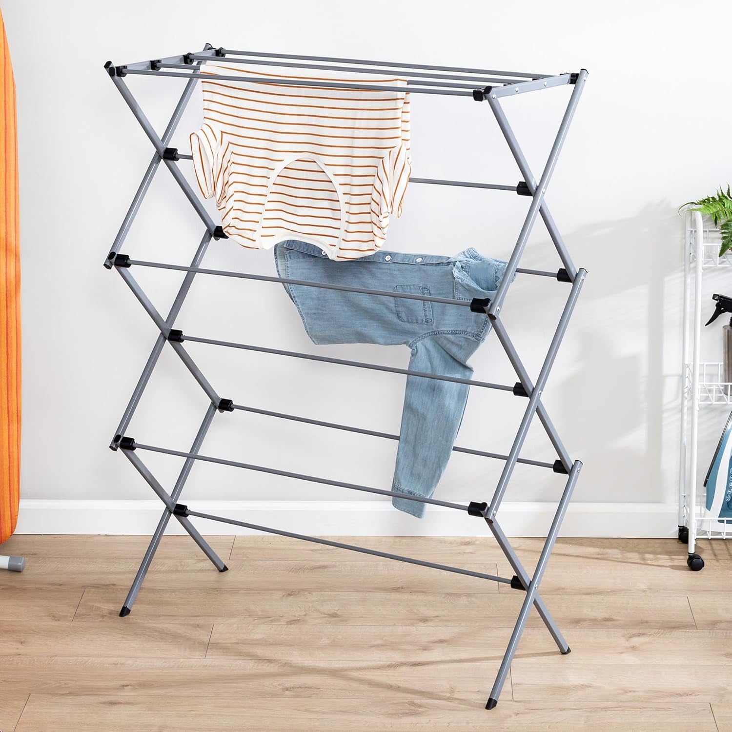 Oversize Portable Collapsible Clothes Drying Rack, Alloy Steel, Silver, 50 Lbs
