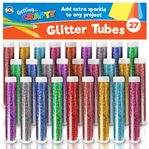 27 Glitter Tubes Assorted Colours Shaker Pots Kids Art Craft Card Making Set