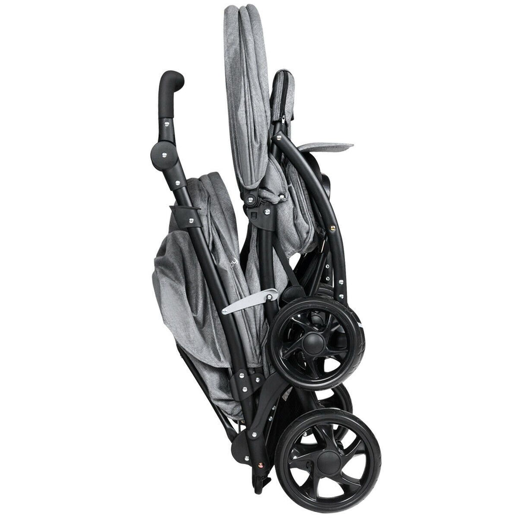 Double Pushchair with Adjustable Backrest and Sunshade