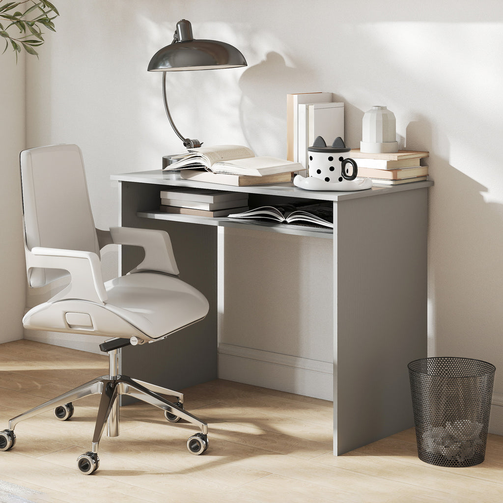 Writing Desk Laptop Table Workstation with Shelf Home Office High Gloss White