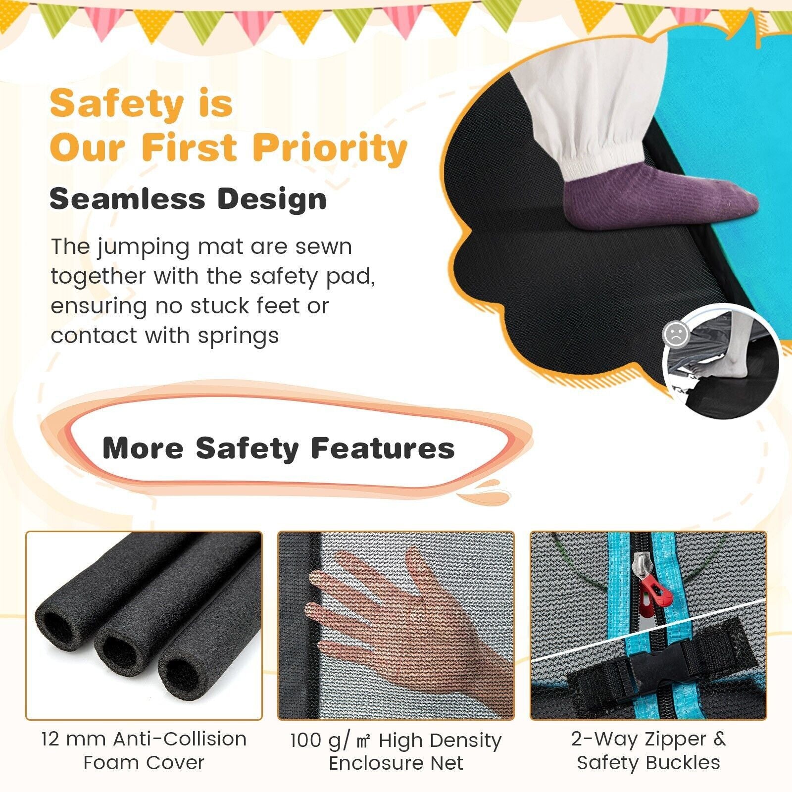 6 Feet Kids Trampoline with Swing and Enclosure Safety Net