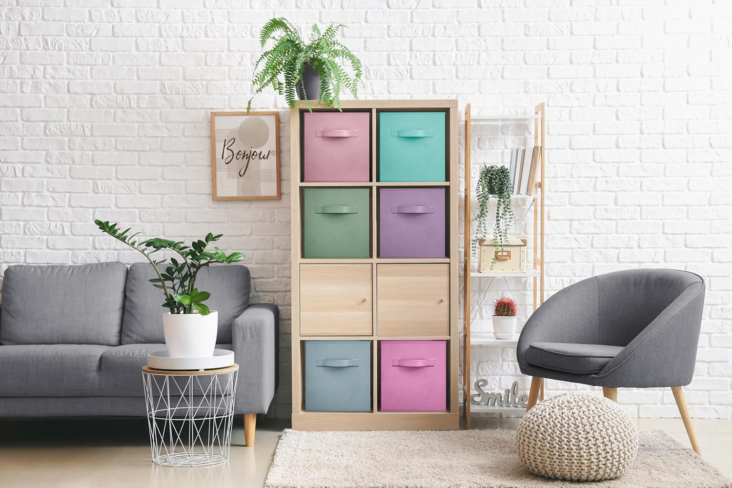 Fabric Storage Cubes - 6 Foldable Storage Bins for Organizing Pantry, Cubbies, Toy Box - Clothes Storage & Closet Organizer - 11 Inch Collapsible Cube Baskets for Shelves with Handle