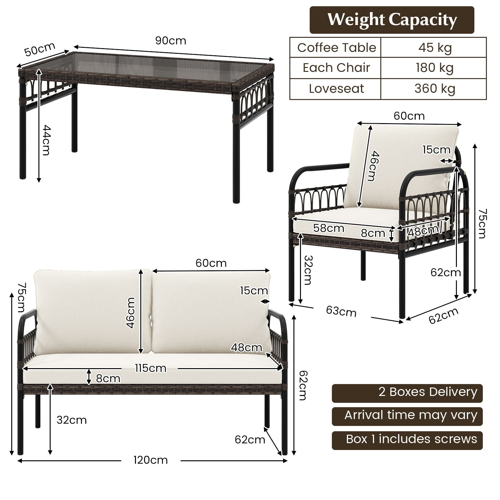 4 Pieces Patio Furniture Set with Soft Cushions