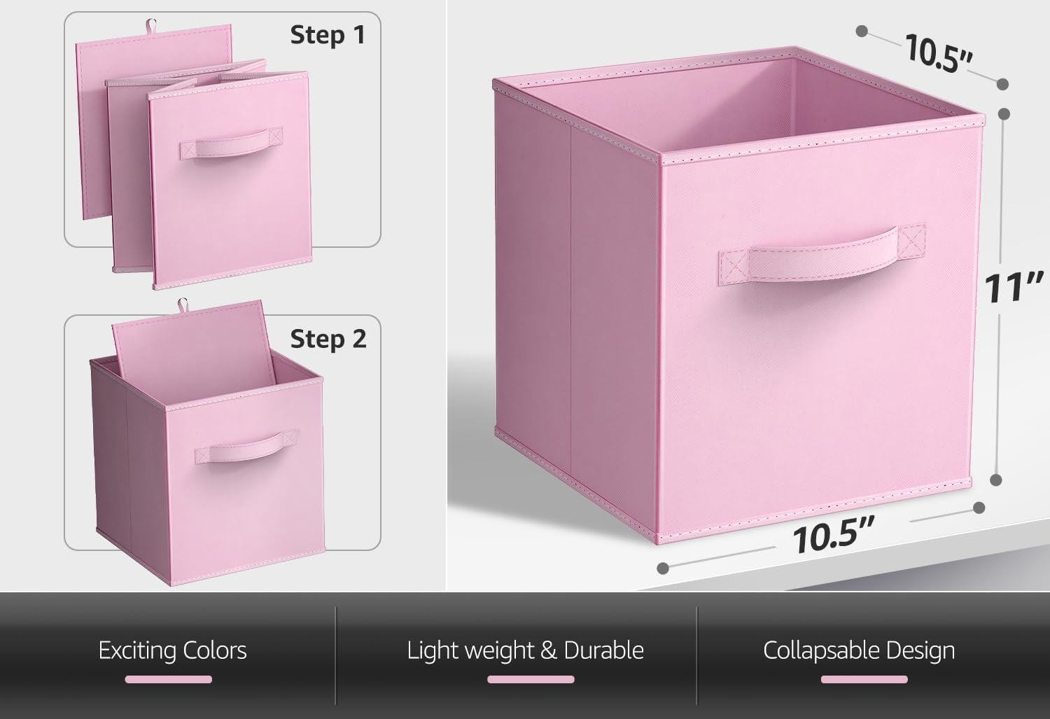 Fabric Storage Cubes - 6 Foldable Storage Bins for Organizing Pantry, Cubbies, Toy Box - Clothes Storage & Closet Organizer - 11 Inch Collapsible Cube Baskets for Shelves with Handle
