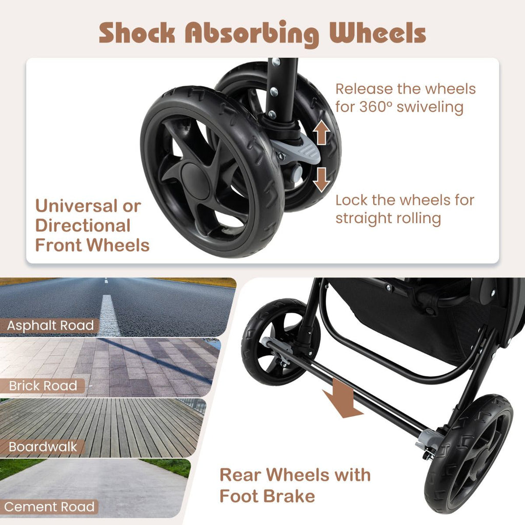 Double Pushchair with Adjustable Backrest and Sunshade