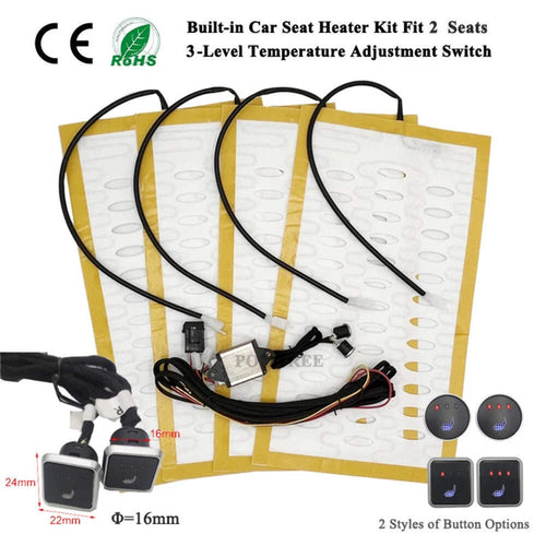 12V Dual Heated Car Seat Kit Fits 2 Seats with 3-Level Switch Winter Warmer Set