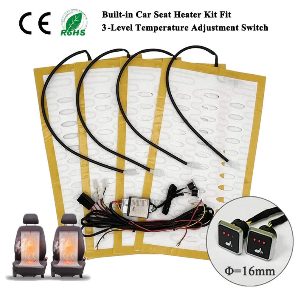 12V Dual Heated Car Seat Kit Fits 2 Seats with 3-Level Switch Winter Warmer Set